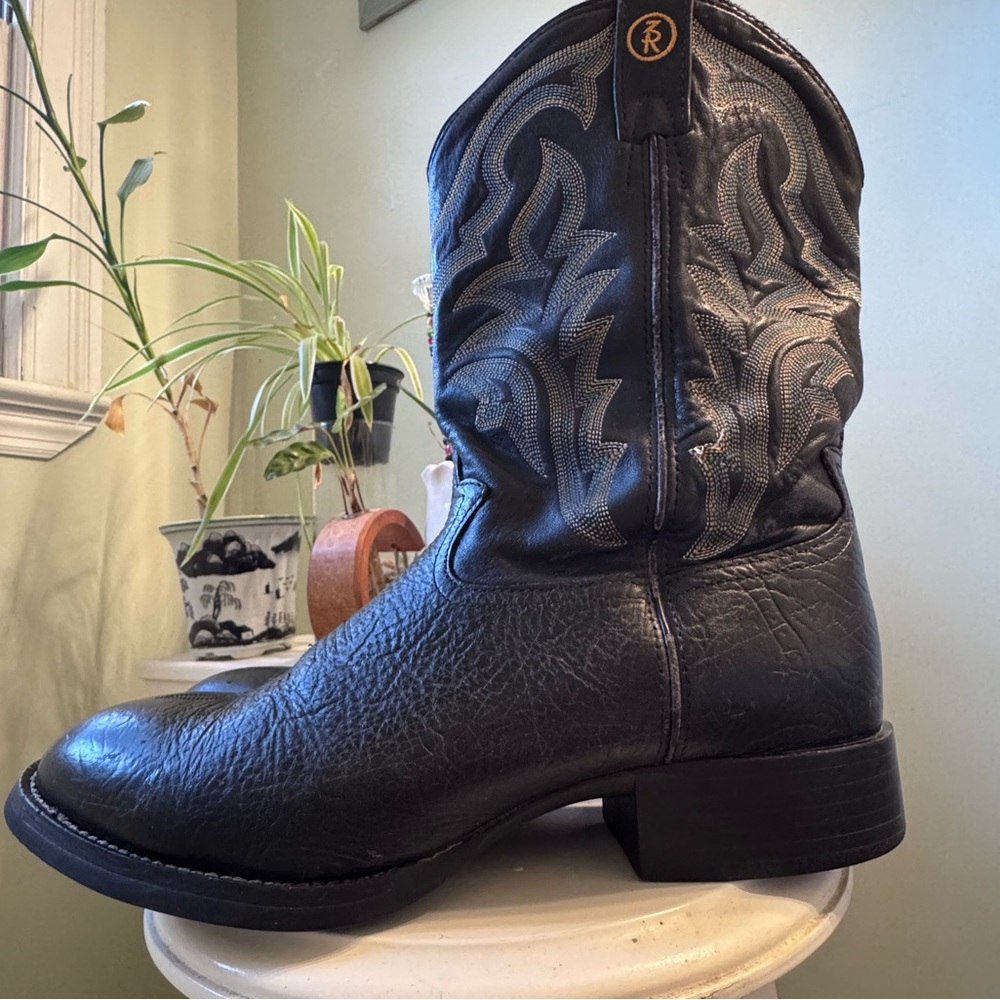 Tony Lama Cowboy Boots Mens Black Leather embroidered Western Stitch Sz 11EE